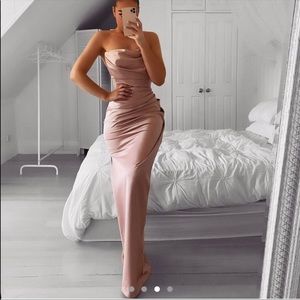 House of CB Adrienne Blush Satin Strapless Gown